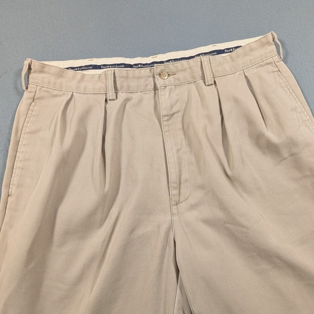 Polo Ralph Lauren Andrew Chino Pants Mens 36x30 Khaki Pleated Twill Vintage